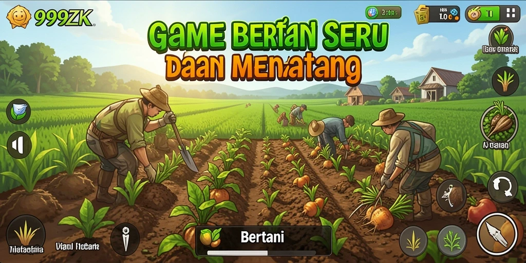 Antarmuka menarik permainan bertani 999ZK yang mudah digunakan.
