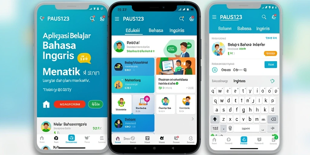 Antarmuka aplikasi PAUS123 yang user-friendly untuk belajar Bahasa Inggris.