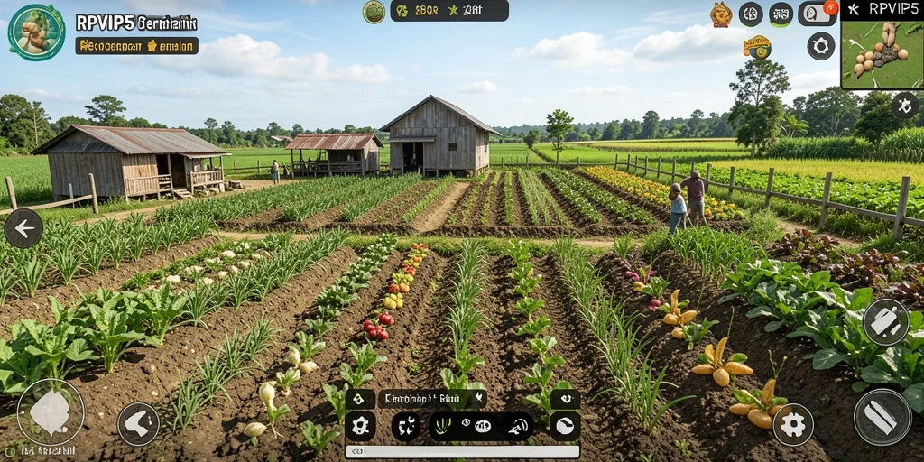 Screenshot RPVIP5 menampilkan kebun indah dan antarmuka yang ramah pengguna.