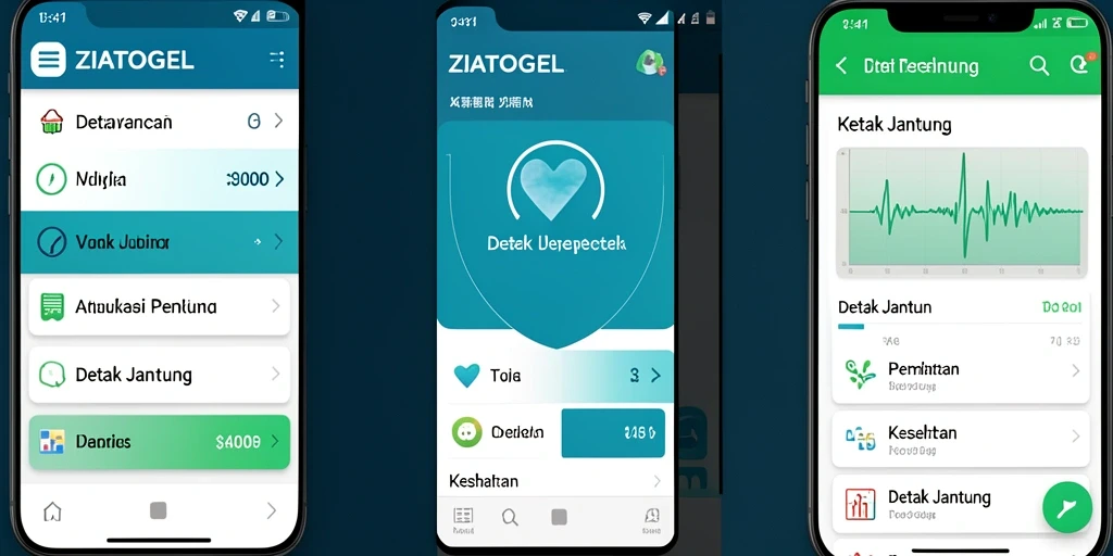 Tampilan antarmuka aplikasi ZIATOGEL untuk detak jantung yang informatif.